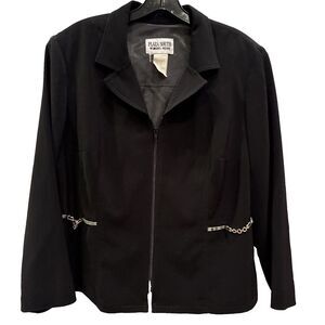 PLAZA SOUTH JACKET LONG SLEEVE ZIP FRONT BLACK SHOULDER PADDED BLAZER SIZE 20‎
